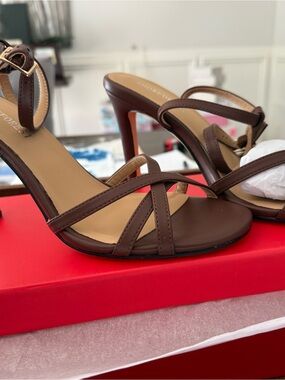 Stylish Brown Strappy High Heel Sandals with Ankle Buckle